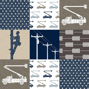 lineman patchwork - brown and navy - arrows