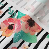 Summer Floral & Stripes - Coral & Peach Flowers Garden Blooms Baby Girl Nursery GingerLous B