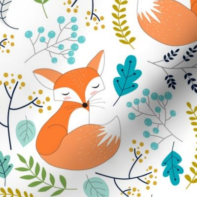 LARGER Fox - Sleepy Foxes - Baby Nursery Woodland Animals Kids Childrens Bedding W4