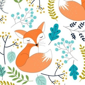 LARGER Fox - Sleepy Foxes - Baby Nursery Woodland Animals Kids Childrens Bedding W4