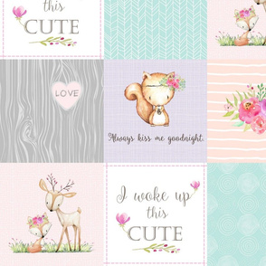 7" BLOCKS- Baby Girl Woodland Patchwork Quilt Top - Nursery Bedding Blanket Pink Mint Peach Lavender GingerLous