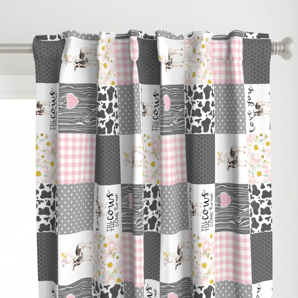 Farm // Love you till the cows come home - wholecloth cheater quilt - Pink - Rotated 