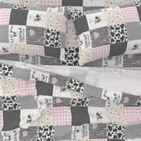 Farm // Love you till the cows come home - wholecloth cheater quilt - Pink - Rotated 