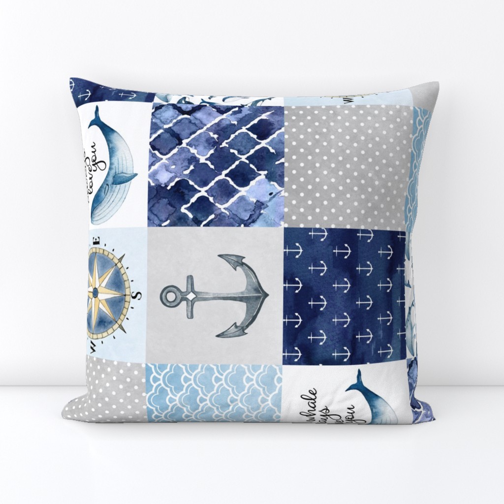 Nautical // I Whale always love you - wholecloth Cheater Quilt - Rotated