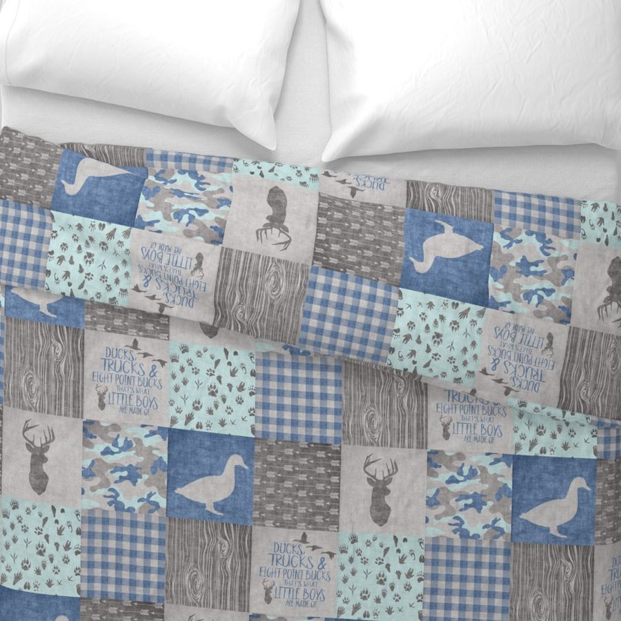 Ducks & Trucks - Wholecloth Cheater Quilt - Navy/Mint