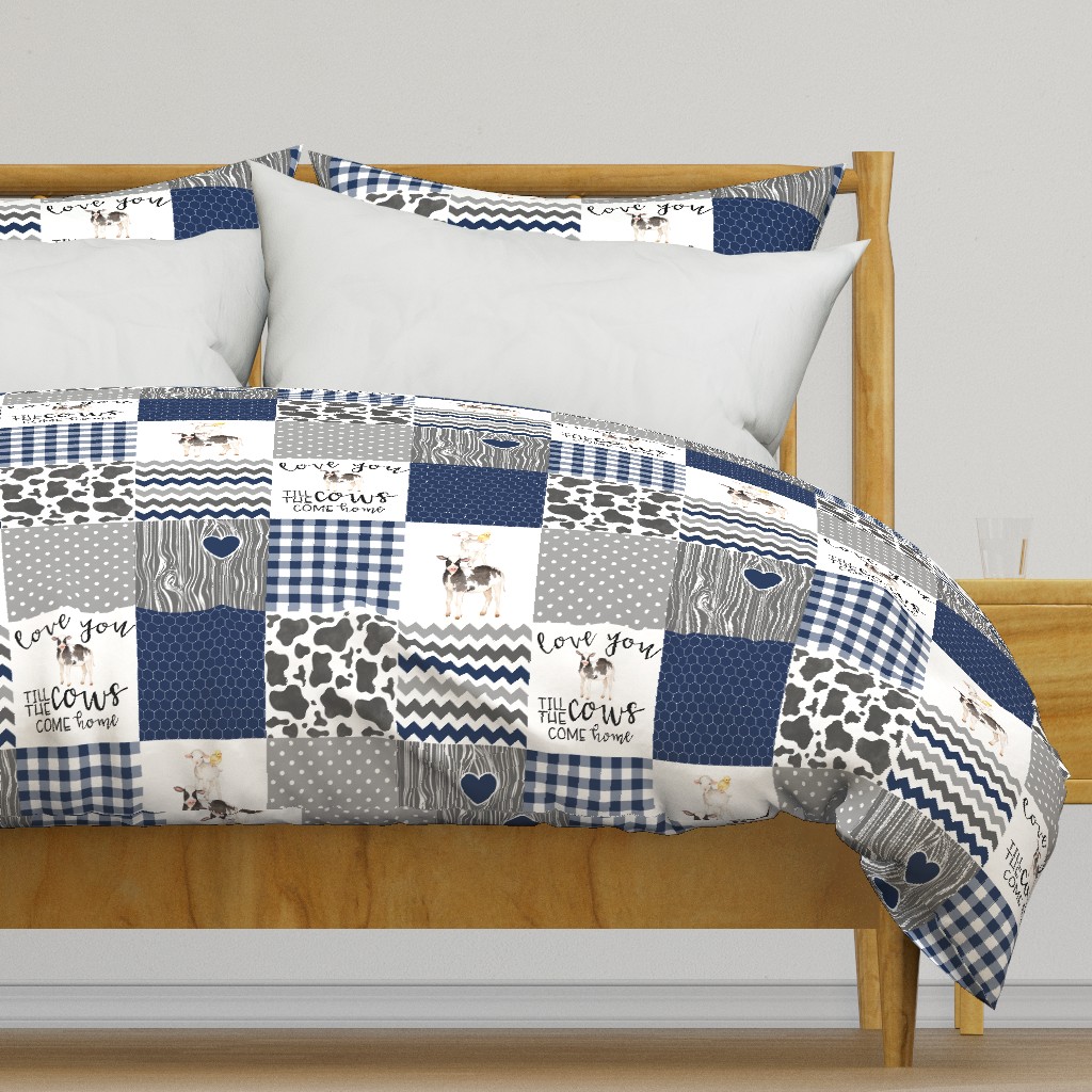 Navy - Farm // Love you till the cows come home - wholecloth cheater quilt