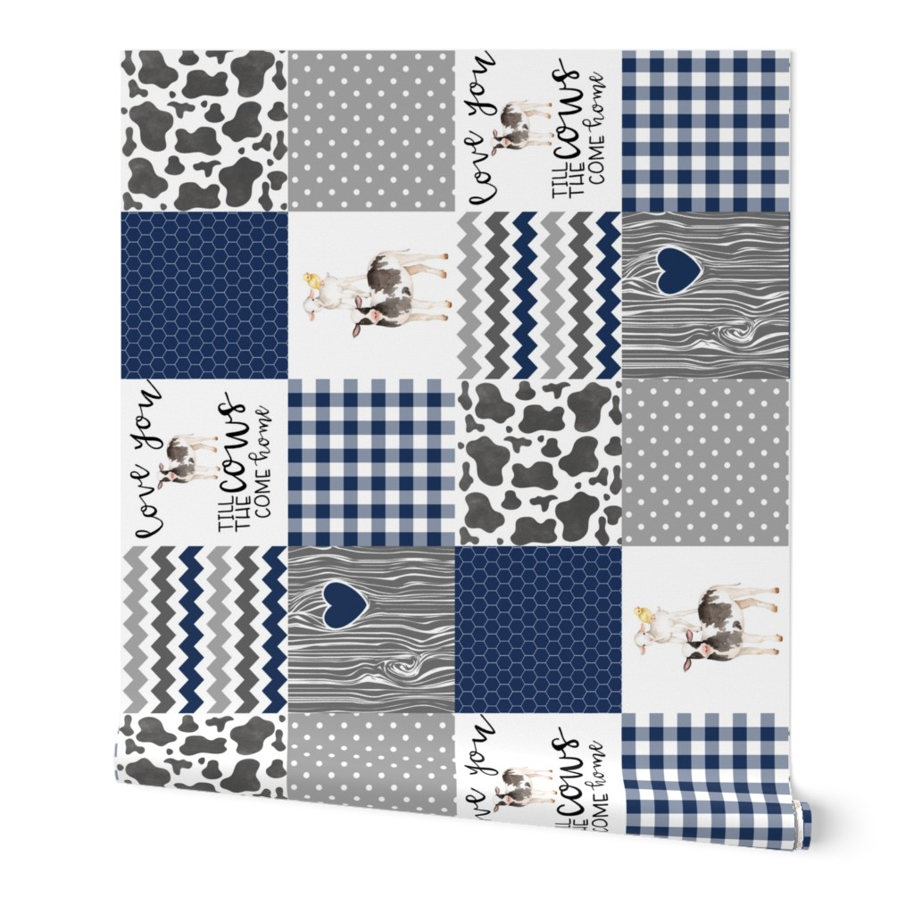 Navy - Farm // Love you till the cows come home - wholecloth cheater quilt - rotated