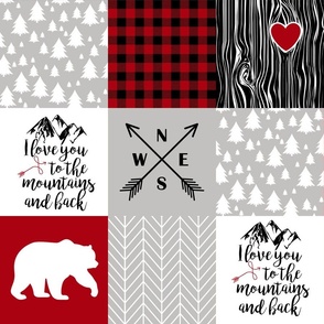Red - Love you to the mountains and back - wholecloth cheater quilt 