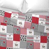 Red - Farm // Love you till the cows come home - Wholecloth Cheater Quilt