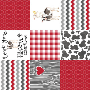 Red - Farm // Love you till the cows come home  - Wholecloth Cheater Quilt - Rotated