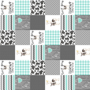 3 inch Farm // Love you till the cows come home - wholecloth cheater quilt - rotated