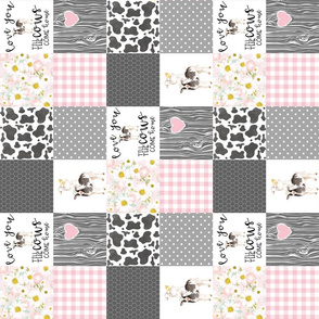 3 inch - Farm // Love you till the cows come home - wholecloth cheater quilt - pink - rotated