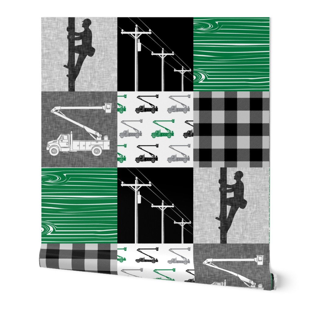 lineman patchwork - woodgrain green