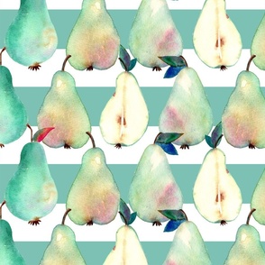 Pears on Teal Stripes