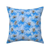 Koalas in Eucalyptus Trees on Blue background