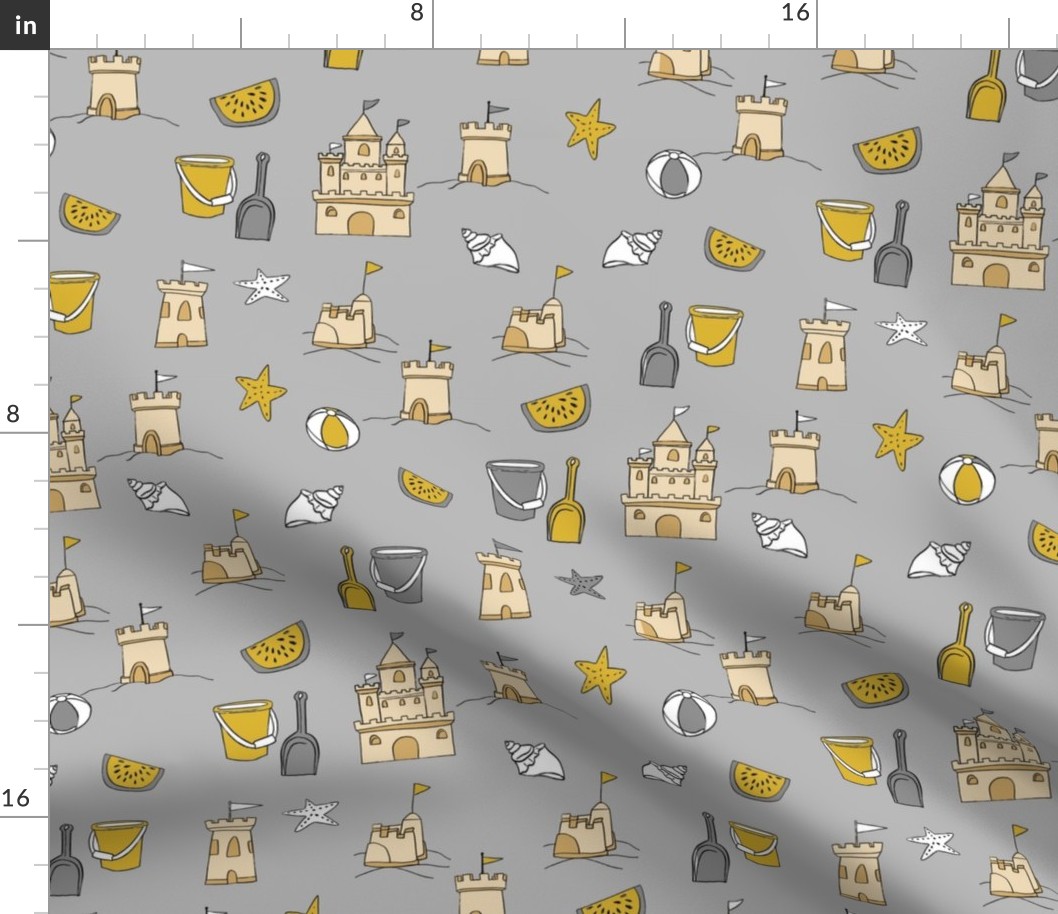 sandcastles // beach day summer fun fabric seaside sandcastle grey