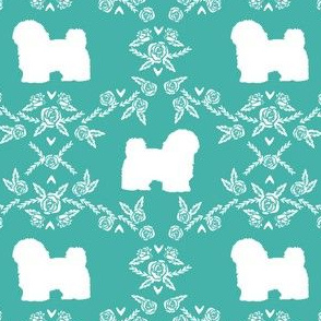 havanese floral silhouette florals dog breed pet fabric turquoise