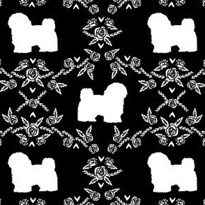 havanese floral silhouette florals dog breed pet fabric black and white