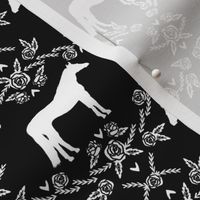 Horses floral silhouette florals farm animal pet fabric black and white