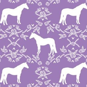 Horses floral silhouette florals farm animal pet fabric purple
