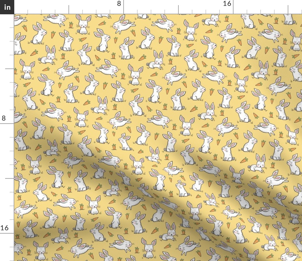 Bunnies Rabbits & Carrots On Yellow Smaller 1,5 inch