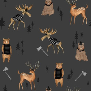 Lumberjack Animals / Nursery boys/ Animal Fabric/ Bear Woodland Fabric/  Moose / Modern  Fabric for boys 