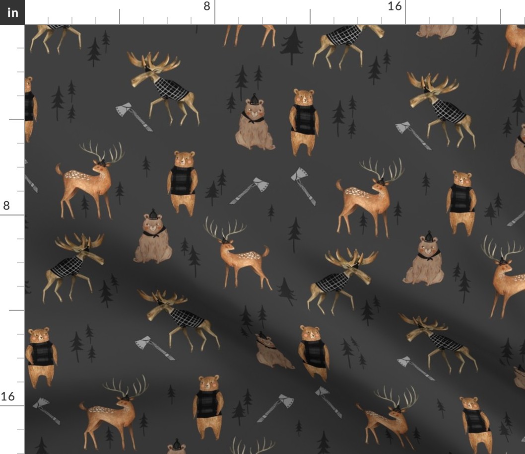 Lumberjack Animals / Nursery boys/ Animal Fabric/ Bear Woodland Fabric/  Moose / Modern  Fabric for boys 