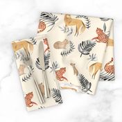 Tropical Jungle Fabric/ Cream and black anial fabric/ Leopard Jaguar Capybara Wolf Fox / Cream and black/ Tropical Jungle/ Exotic animals 