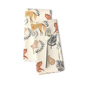 Tropical Jungle Fabric/ Cream and black anial fabric/ Leopard Jaguar Capybara Wolf Fox / Cream and black/ Tropical Jungle/ Exotic animals 