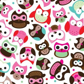 Colorful owls summer birds little girls illustration design
