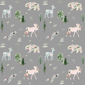 4" Floral Woodland Friends // Dusty Gray