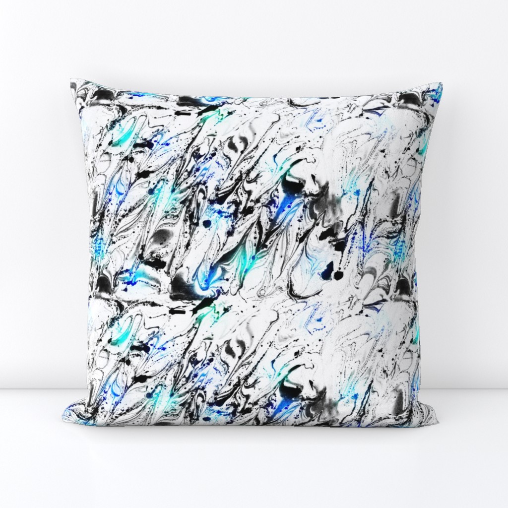 marbled lines in black/white and blue