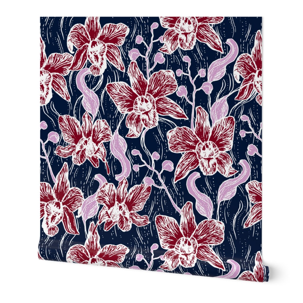 Beautiful Hand drawn Orchid and Navy 