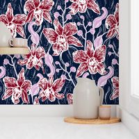 Beautiful Hand drawn Orchid and Navy 