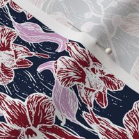 Beautiful Hand drawn Orchid and Navy 