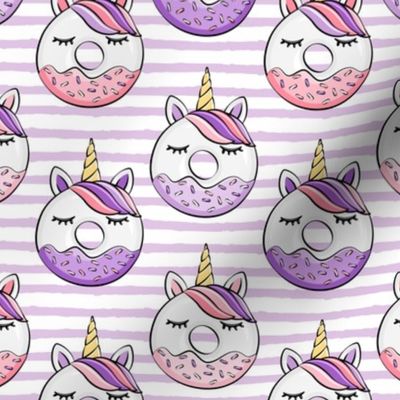 unicorn donuts (purple and pink) on stripes