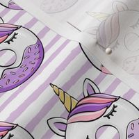 unicorn donuts (purple and pink) on stripes