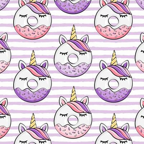 unicorn donuts (purple and pink) on stripes