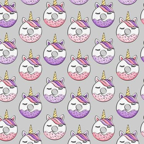 (small scale) unicorn donuts (pink and purple) grey