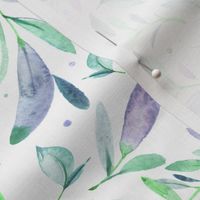 Watercolor Leaves & Branches in Greens, Teals, Purples and Blues, SCALE C