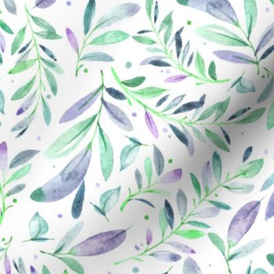 Watercolor Leaves & Branches in Greens, Teals, Purples and Blues, SCALE C