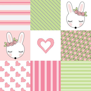 wholecloth-bunny pink green