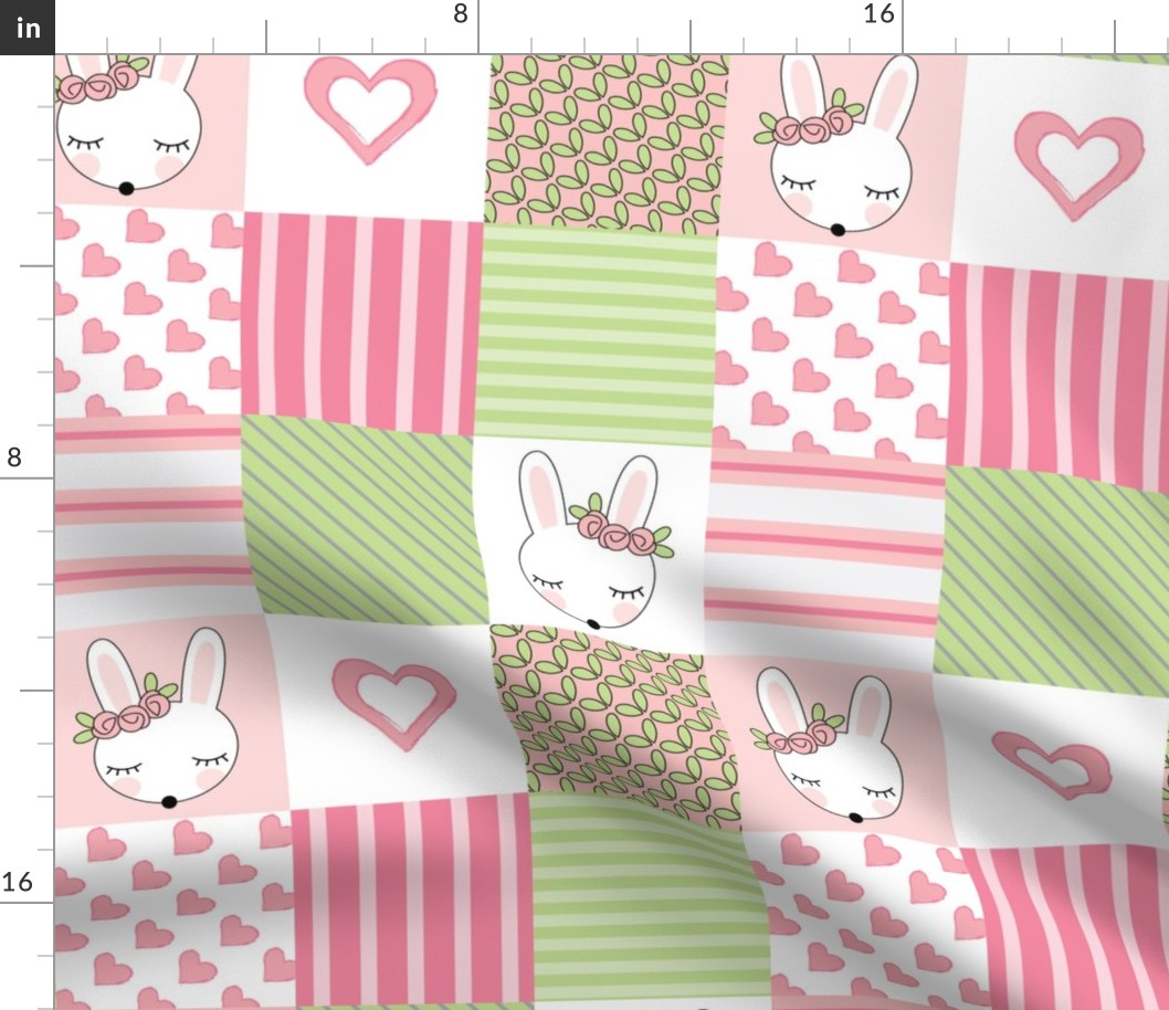 wholecloth-bunny pink green