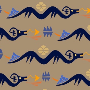 Mimbres Serpent Spirits - Large Scale -Tan Navy Orange - Design 7234767