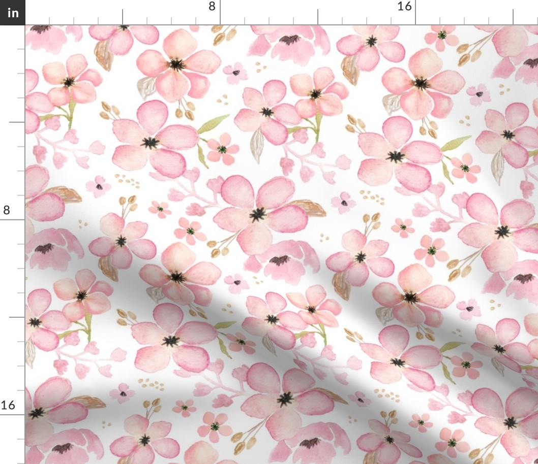 Pink + Gold Floral - Flower Garden Blooms Baby Girl Nursery GingerLous A