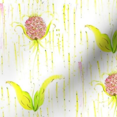 watercolor pink flower yellow stripe