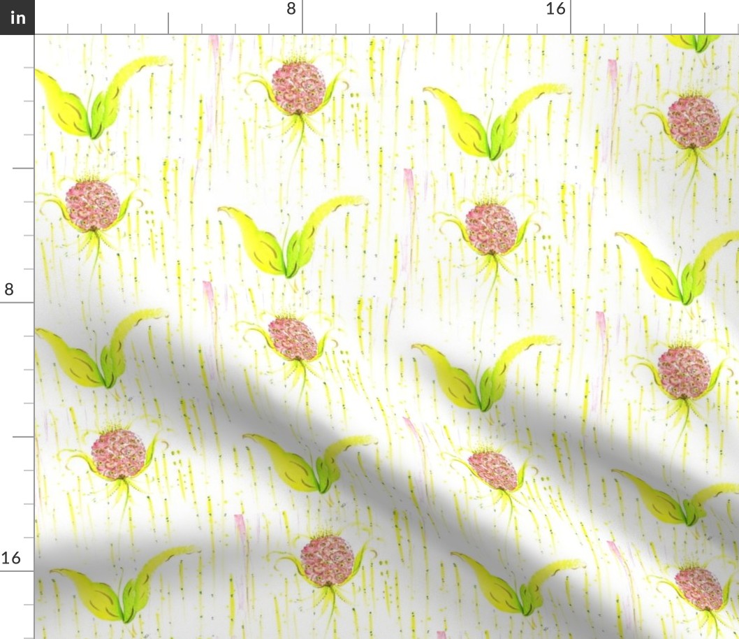 watercolor pink flower yellow stripe