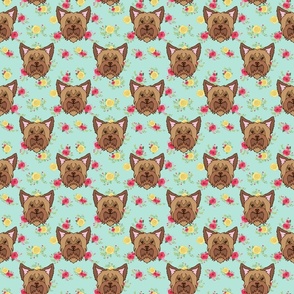 Yorkie Floral on Turquoise Yorkshire Terrier 
