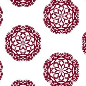 Bonny Floral Spots of Burgundy on White - Small Scale