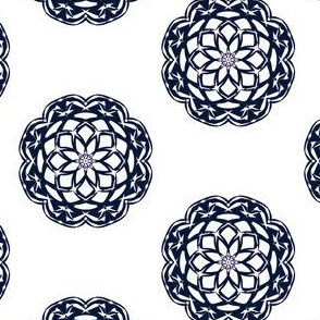 Bonny Floral Spots of Navy on White - Small Scale 